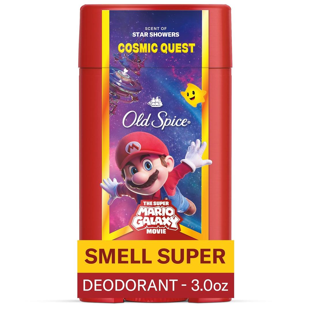 Old Spice Aluminum Free Deodorant for Men, Old Spice x The Super Mario Galaxy Movie, 24/7 Lasting Freshness, Lasting Odor Protection, Smell Super with Cosmic Quest, Star Showers Scent, 3.0 oz