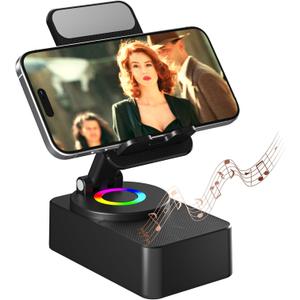 Cell Phone Stand with Wireless Bluetooth Speaker, LED, Anti-Slip Base HD Surround Sound,Perfect for Home/Outdoor with Bluetooth Speaker for Desk Compatible with iPhone/ipad/Android,Gifts for Men Women (Black-1)