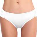 Vogueric Women's Bikini Bottoms Side Shirred Hipster Swimsuit Bottom Low Waisted Bathing Suit Bottoms White, Small