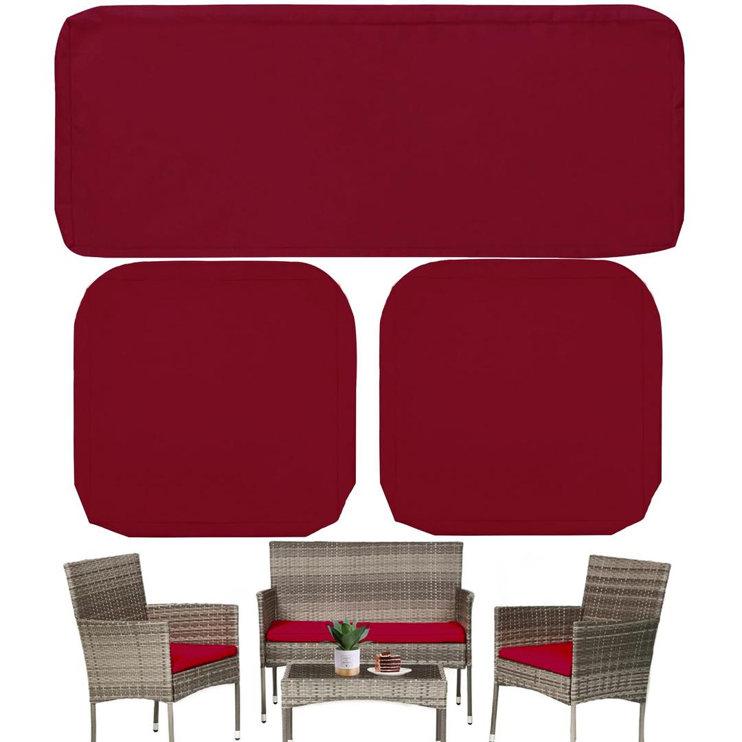 3 Pack Outdoor Cushion Covers Replacement, Waterproof Patio Seat Cushion Cover Fit for 4-Seater Wicker Rattan Conversation Set Loveseat Chair Couch Furniture, Cover Only, 38x19x2,19x19x2, Dark Red