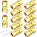 12PCS 1/4" Tube OD x 1/4" Tube OD Connector Fitting, Compression Pipe Straight Union Connector, Brass Pipe Adapter (0.25 Inch)