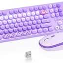 Wireless Keyboard and Mouse Combo, 104 Keys Cute Colorful Keyboard and Mouse with Retro Typewriter for PC/Mac/Laptop/Tablet/Computer/Windows Microsoft, Purple