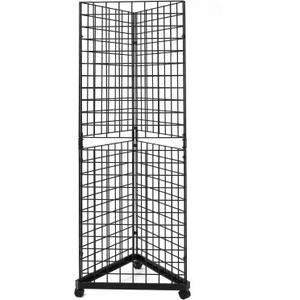6' x 2' Heavy Duty Triangle Wire Grid Panel Tower with Base and Casters, Wire Grid Wall Display Rack, Black Finish