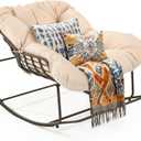 YITAHOME Rocking Papasan Chair, Wide Rocking Chair, Comfy Indoor and Outdoor Lounge Chair with Thick Cushion for Bedroom, Living Room, Patio, Porch, Garden, Deck, Lawn (Beige)