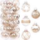 Sea Team 60mm/2.36" Shatterproof Clear Plastic Christmas Ball Ornaments Set with Glitter Painting, Transparent, See-Through, Crystal Baubles, Xmas Tree Decorations (30 Counts, Champagne)