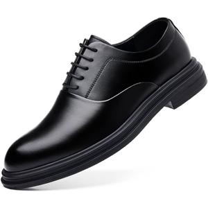 Battle Men Men’s 3-Inch Elevator Leather Oxford Shoes, Black Leather Height Increase Dress Formal That Make You Taller 3 Inches, Black (8.5)