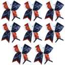 8PCS Glitter Cheer Bow Large Cheer Bows Rhinestones Hair Bows Girls 8"Cheerleading Bows Bulk Elastic Band Ponytail Holder for Teen Girls College Sports Competition