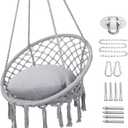 Y- STOP Hammock Chair Macrame Swing, Max 330 Lbs, Hanging Cotton Rope Hammock Swing Chair for Indoor and Outdoor Use, Light Grey