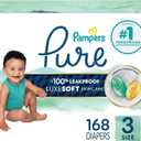 Pampers Pure Baby Diapers, Size 3 (16-28 lbs), 168, Up to 100% Leakproof, Premium Hypoallergenic Soft Diapers