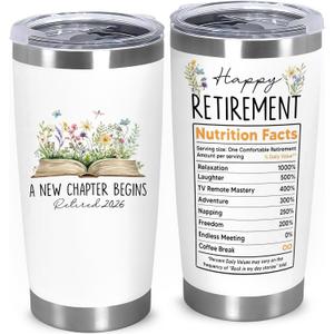 Retirement Gifts For Women 2026 - A New Chapter Begins Tumbler - Retired Gift For Boss Female, Happy Retirement with Nutrition Facts Gifts For Coworker Lady, Mothers Day Gift Chirstmas
