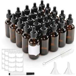 25 Pack 2 oz Amber Dropper Bottles,Eye Dropper Bottle with Black Cap,Tincture Bottles with Dropper,Glass Dropper Bottle for Essential Oils,Perfume, Hair Oil