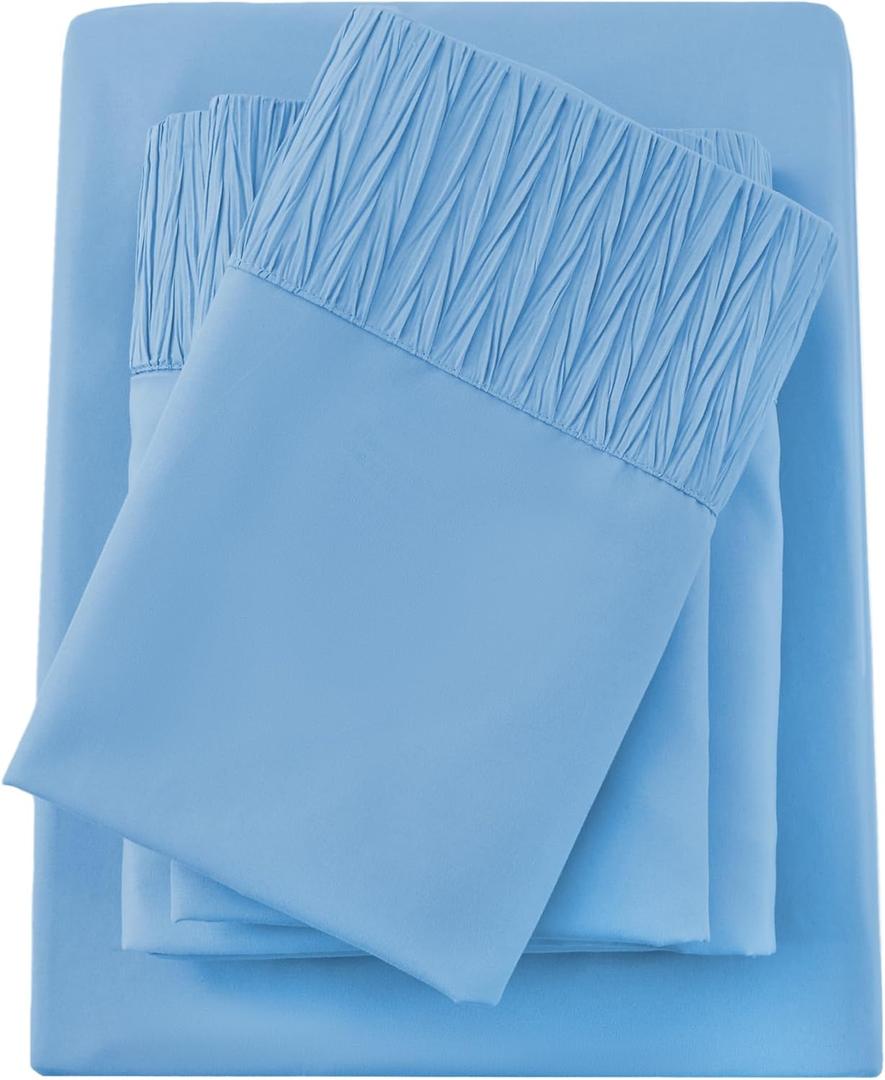 Bedmoon King Sheets, Soft Microfiber Cooling Sheets with Corner Straps, Denim Blue Deep Pocket Luxury Hotel Cozy Bedding Set