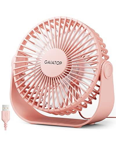 Gaiatop USB Desk Fan, 3 Speeds Strong Airflow, 5.5 Inch Portable 90° Rotate Quiet Cooling, Small Personal Table Fans for Bedroom Home Office Travel Pink