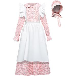 Colonial Dress Girls Laura Ingalls Wilder Costume Pioneer Dresses for Girls (9-10Y, Pink)