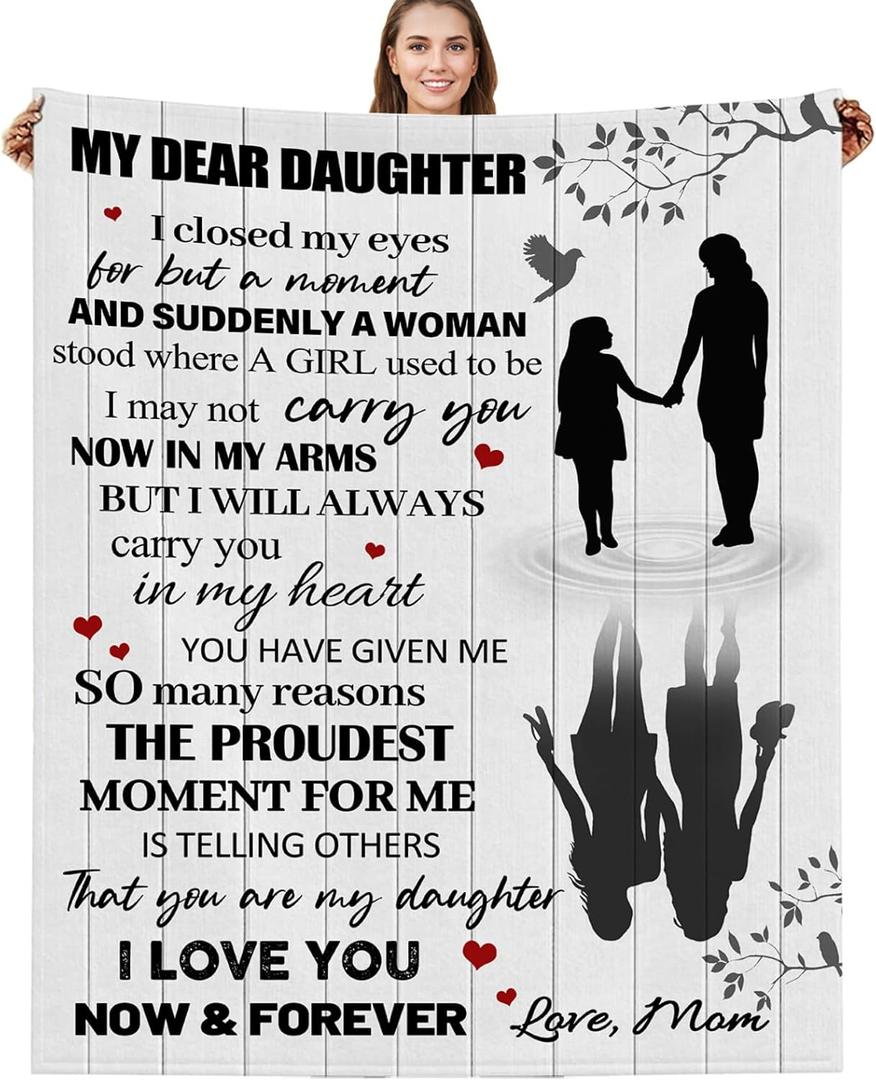 Daughter Gifts from Mom, to My Daughter Blanket from Mom, Mothers Day Birthday Graduation Gifts for Daughter from Mother Flannel Throw Blanket 60"x50"