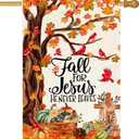 RABUSOFA Fall for Jesus House Flag 28x40 Inch Double Sided for Outside, Autumn Maple Cardinal Pumpkin Outdoor Seasonal Christian Large Garden Yard Flag Porch Decoration