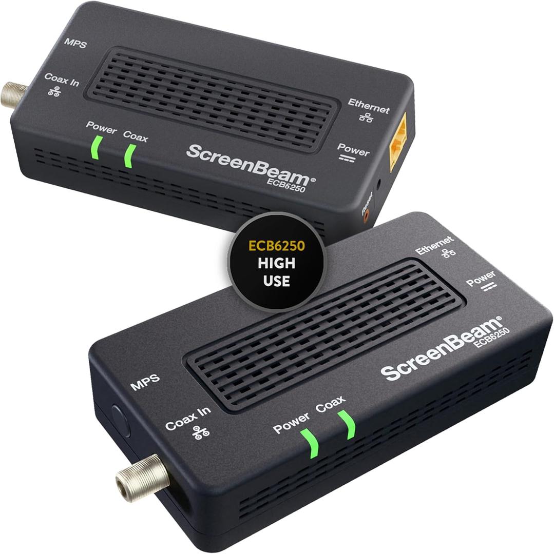 ScreenBeam MoCA 2.5 Network Adapter for Higher Speed Internet, Ethernet Over Coax - Starter Kit (Model: ECB6250K02)