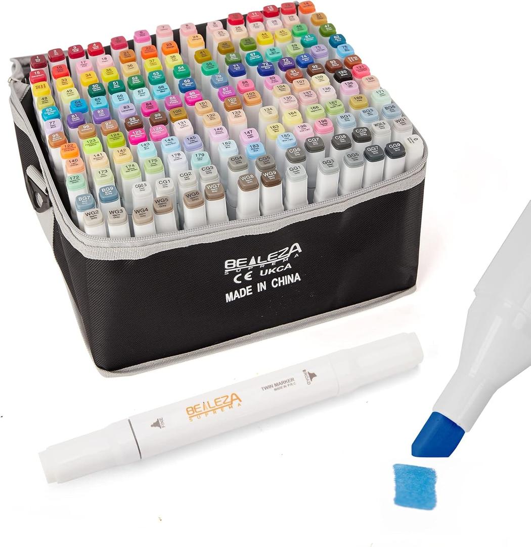 belleza suprema Alcohol Marker 168 Colors Dual Tip Art Markers Permanent Alcohol Markers Sketching Markers for Drawing and Sketching for Adults and Kids (White) 
