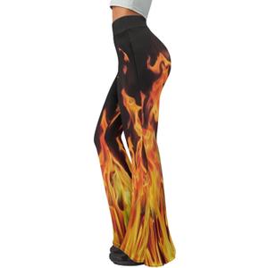 Christmas Flare Yoga Pants for Women High Waist Tummy Control Yoga Leggings Bootcut Workout PantS-2Xl (XX-Large, Orange Fire Flame Print-black)