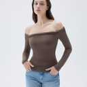 SUUKSESS Women Padded Off The Shoulder Tops Double Lined Going Out Fitted Basic Fall Shirts (Brown, M)