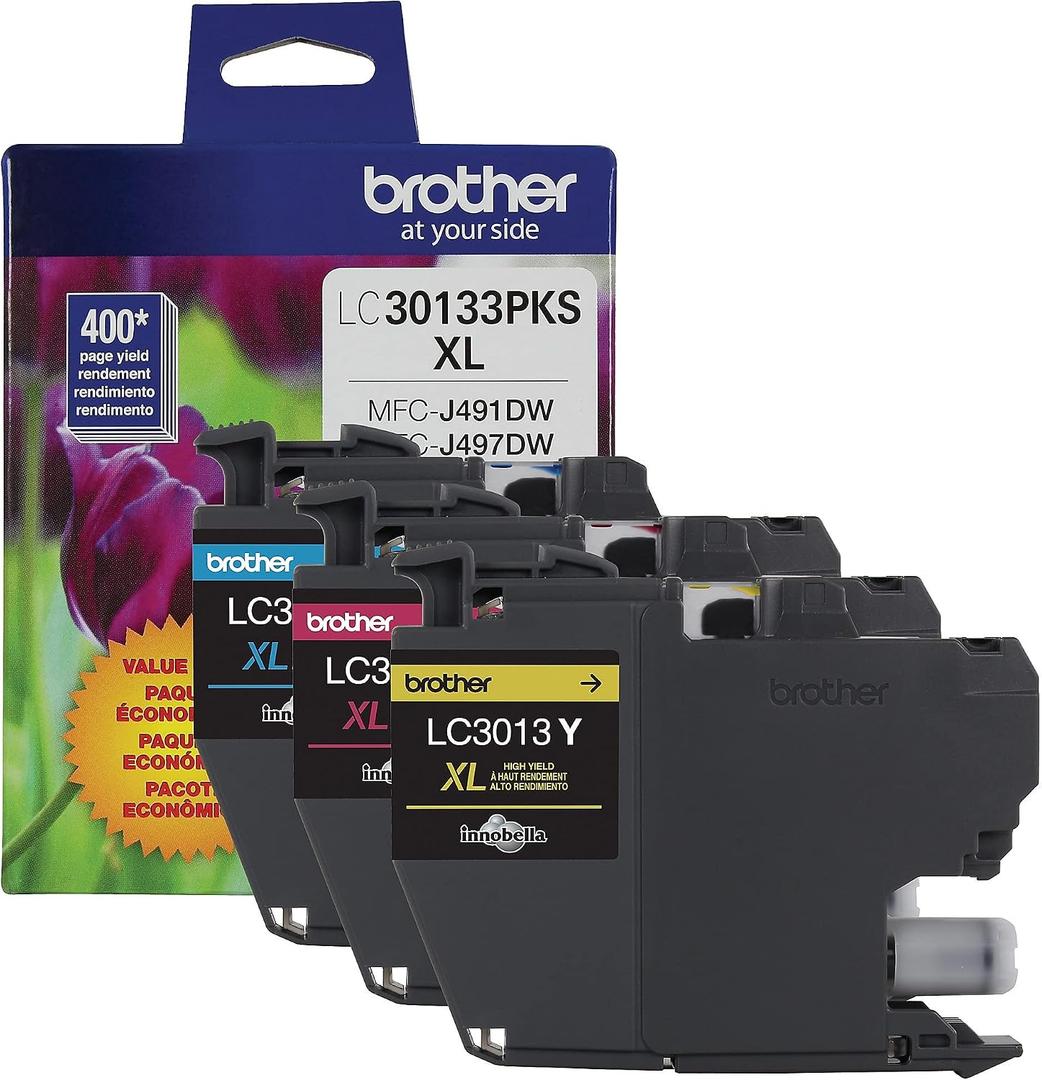 Brother High-Yield Color Printer Ink Cartridges LC3013 3-Pack for Work Smart Series - Professional Grade Ink for MFC-J491DW, J497DW, J690DW, J895DW - Up to 400 Pages per Cartridge