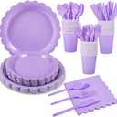 175 Pcs Lavender Paper Plates and Napkins, Light Purple Party Supplies Include Scalloped Mothers Day Plates Napkin Cup Plastic Cutlery for Spring Garden Party, Baby Shower, Wedding