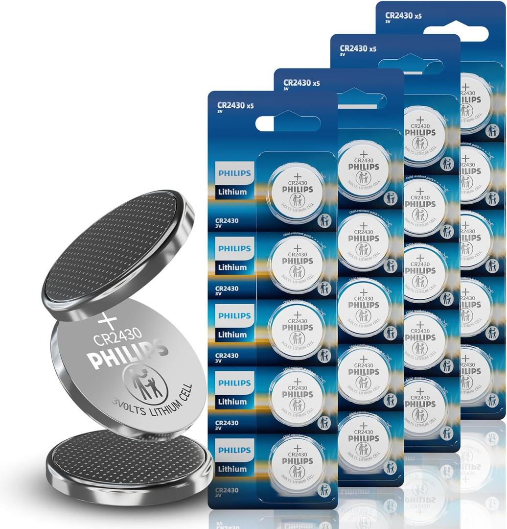 Philips CR2430 3V Lithium Coin Battery (20-Pack) - CR2430 Battery for TPMS, Intelligent Door Lock, Key Remote Control, Medical Devices, Industrial Sensors