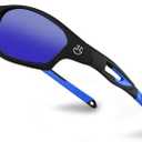 Polarized Sports Sunglasses for Men & Women | UV Protection Mirrored Polarized Lenses, Adjustable Nose Pad, Unbreakable | Fishing, Baseball, Cycling, Golf Running Sunglasses | Hard Zipper Case | Blue