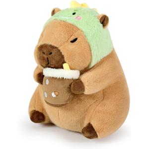 Ditucu Cute Capybara Plush Pillow Dinosaur Drinking Milk Tea Stuffed Animal Capibara Plushies Toys Gifts for Kids Brown 11 inch