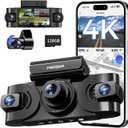 4K 360 Dash Cam, 4-Channel Dash Camera for Cars, Full Coverage Front Rear Left Right Inside with GPS, 5.8GHz Wi-Fi & App, Night Vision, Voice Control, 24H Parking Mode, 128GB Card Included