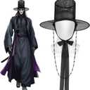 Korean Traditional Black Mesh Gat Hat with Beaded Chains & Ribbon, Kpop Costume Idol Cosplay Hat for Men, Halloween Party & Stage Performance