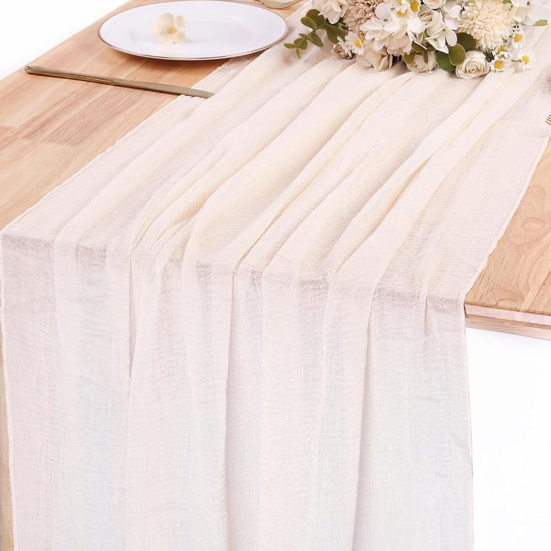 2 x 13ft Light Beige Cheesecloth Table Runner Boho Gauze Runner for Baby Shower 35x157 Inches Cheese Cloth Table Runner for Wedding Bridal Party Home Decorations