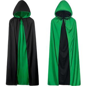 Unisex Vampire Witch Hooded Capes,Women's Halloween Costumes Reversible Cloak,Cosplay Masquerade Party Robes (L/59 inches for Adults, Green + Black)