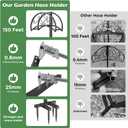 OLV Garden Hose Holder, Heavy Duty Metal Outdoor Water Hose Holder Freestanding Stake with 4 Spikes Holds 150-ft Pipe, Detachable Decorative Hose Stand Hanger Rack for Outside Yard Lawn Farm