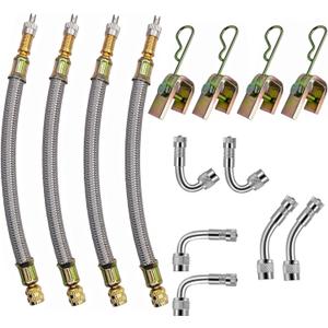 Valve Stem Extensions,2Pcs 7Inch and 2Pcs 12Inch Dual Flexible Stainless Steel Braided Valve Stem Extenders, 6 Pieces 45 90 135 Degree Brass Valve Stem Extender Tire for Most Cars Truck