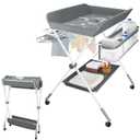 Baby Changing Table, Portable Folding Diaper Changing Station with Wheels, Adjustable Height Nursery Organizer with Safety Belt & Storage Basket & Hanging Rack for Newborn Baby and Infant (Gray)