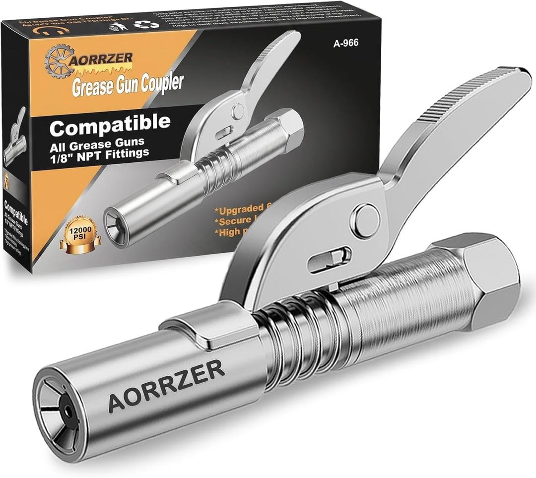 Grease Gun Coupler, Strong Lock on Grease Couplers, 12000 PSI High Pressure Grease Gun Coupler, Compatible with All Grease Guns 1/8" NPT Grease Gun Fittings, Duty Quick Release Grease Couplers