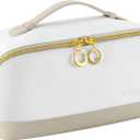 rubertyle Travel Makeup Bag, Large Capacity Cosmetic Bags for Women, Waterproof Portable Pouch Open Flat Toiletry Bag Make up Organizer with Divider and Handle (khaki)