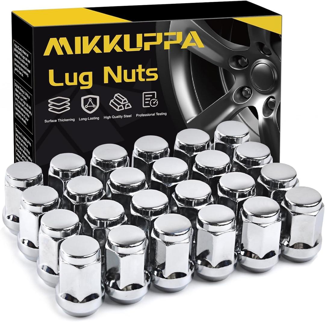 MIKKUPPA 24PCS M12x1.5 Lug Nuts - 3/4" Hex 1.38" Tall, Replacement for 1995-2015 Toyota Tacoma 4WD, 2016-2021 Tacoma Aftermarket Wheel Chrome Acorn Closed End Solid Lug Nuts (Silver)