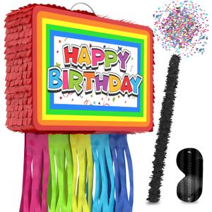 Birthday Piata 4-Piece Set great for Boy, Girl, and Adult party. Happy Birthday Decorations, fun & unique style, fits candy party favors (16X10) durable!