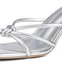 Goderci Kitten Strappy Heels for Women Knotted Square Open Toe Slip On Mule Heels Mid Heeled Sandals 8.5