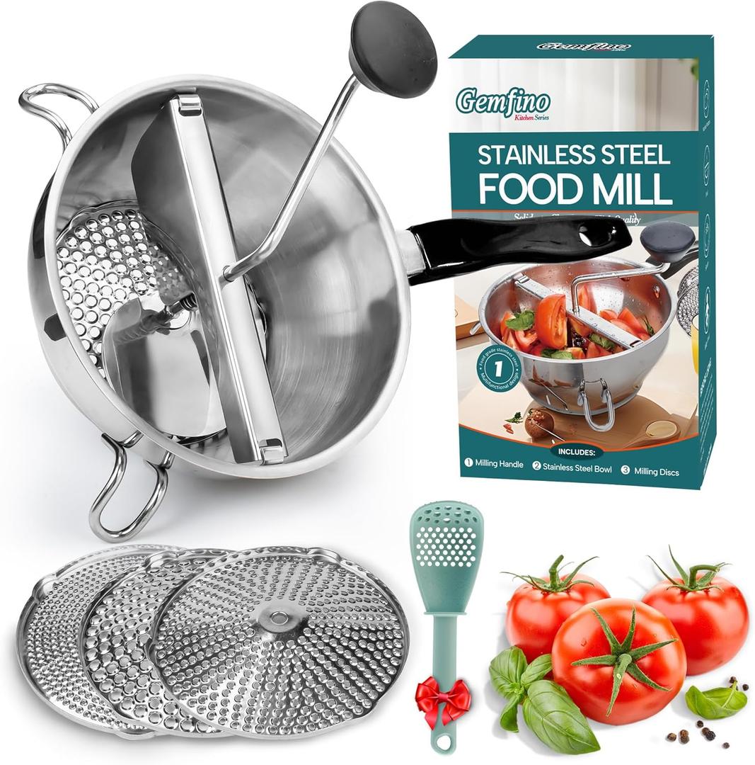 Stainless Steel Food Mill With 3 Milling Discs,Ergonomic design Rotary hand crank Food Mills For Tomato Sauce,Potatoes,Jams,canning, Dishwasher Safe,Includes Multifunctional Spoon,Blue D