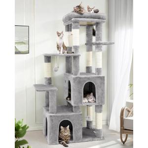 Globlazer Cat Tower for Indoor Cats, Heavy Duty Cat Trees for Large Cats Adult Big Cats Maine Coon Cat Tree Tower with Scratching Post, Extra Large Top Perch, Cat Condos, F61, Light Grey, 61inch
