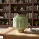 Vintage Green Mushroom Table Lamp, Cordless Rechargeable Touch Dimmable Lamp, Brass Base with Jadeite Glass Shade for Living Room, Bedroom, Nightstand