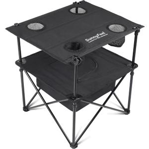 SUNNYFEEL Folding Camping Table with Cooler Bag & 4 Cup Holders, Collapsible Portable Beach Table with Carry Bag, Tailgate Picnic Table for Outdoor Camping Hiking Fishing BBQ Parties, Black