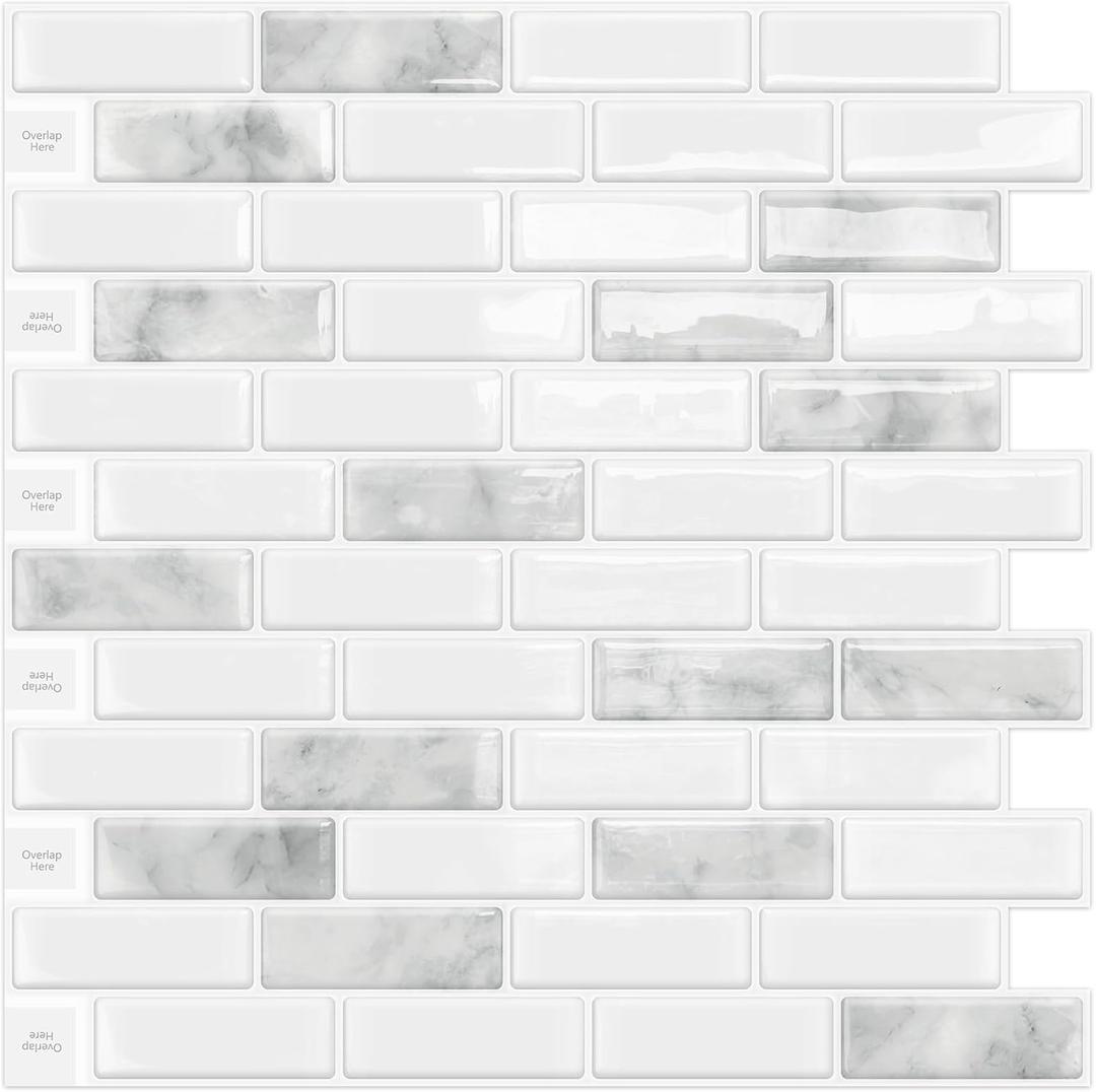 Kitchen Backsplash Self Adhesive Wall 3D Marble Tiles Peel and Stick Bathroom, Grey (10-Sheet, 12"12") (Marble Grey)