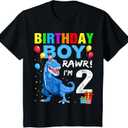Kids 2 Year Old Shirt 2nd Birthday Boy T Rex Dinosaur T-Shirt 3T