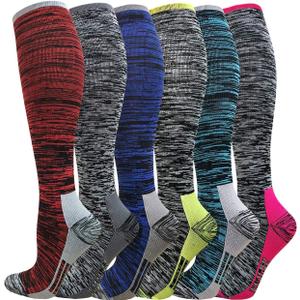 6 Pairs Plus Size Compression Socks for Men & Women Wide Calf 20-30 mmHg Graduated Compression Stockings for Thigh Toe Medias Hombre Tube Diabetic Aids Inserts Knee Sleeve Gear(Stripe04,2XL-3XL)