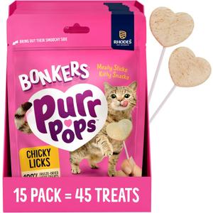 Bonkers Purrpops Freeze-Dried Chicken Flavored Lollipop Treats for Cats, 15 Pack