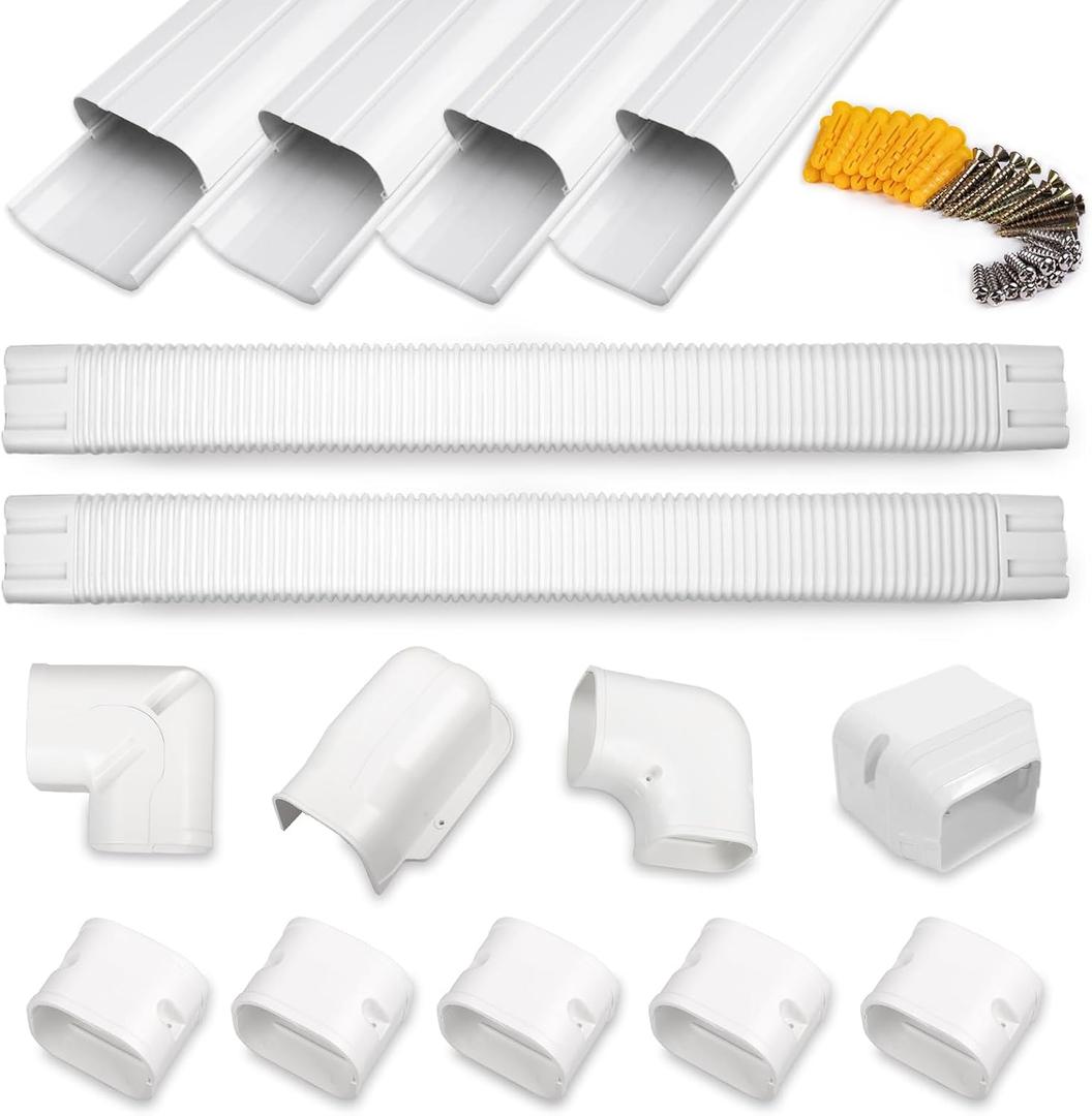 3" 17Ft PVC Line Set Cover Kit for Ductless Mini Split Air Conditioners, Decorative PVC Slim Line Cover for Central AC & Heat Pumps Systems Tubing (White)